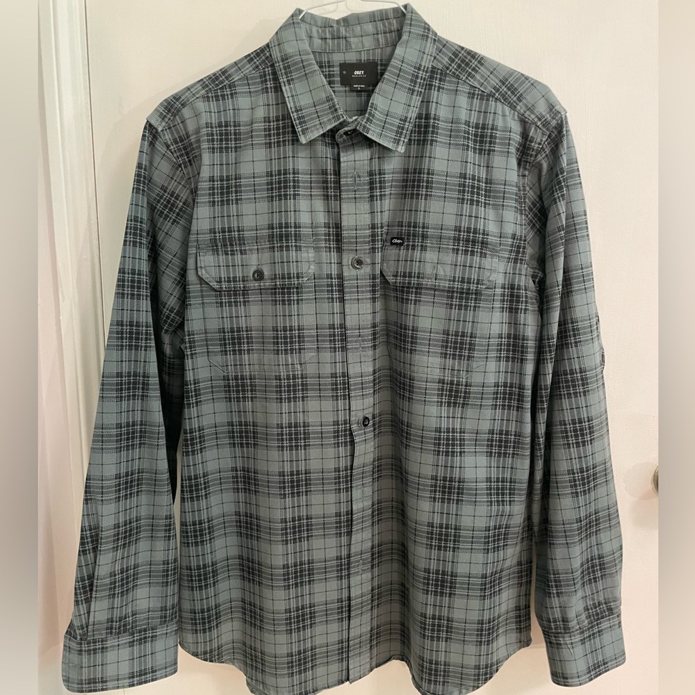 Obey Teal and Black Plaid Men’s Long Sleeve Button Up Size L